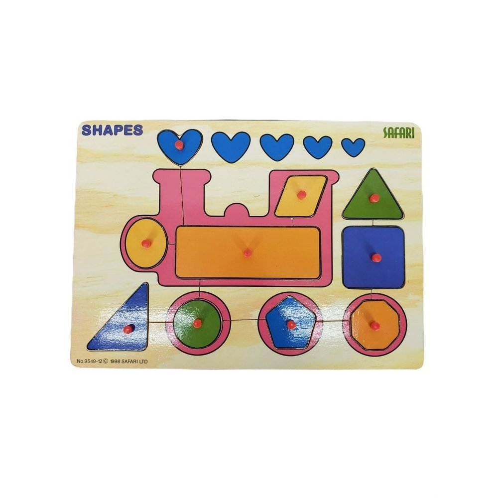 Safari 1998 Vintage‎ Shapes Train Knob Wooden Puzzle